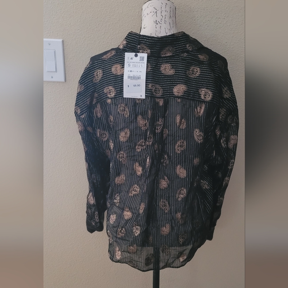 Zara Black and Gold Sheer Blouse - Picture 3 of 5